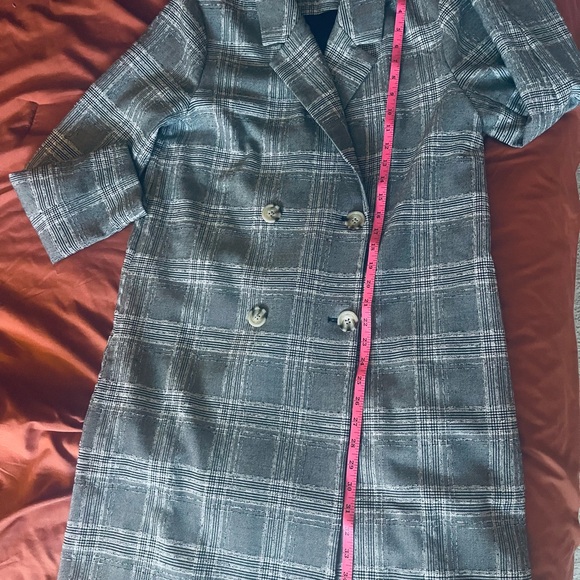 L'Academie Gray Plaid Double-Breasted Wool Blend Trench Coat - Picture 6 of 7